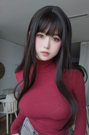 [COSPLAY]女主K – 红色毛衣的丰满妹妹